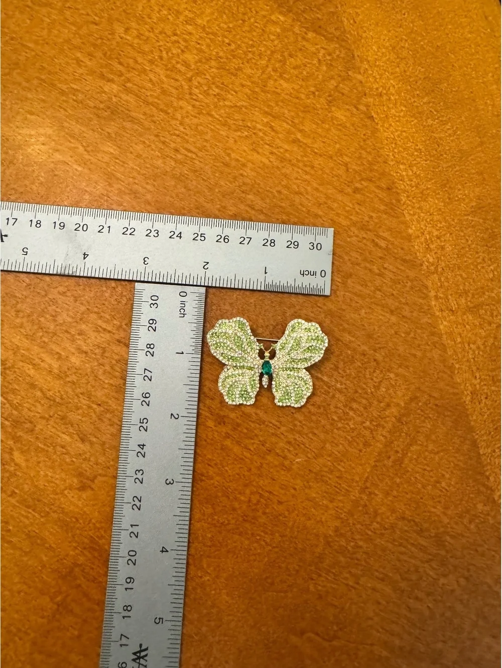 Butterfly Shaped Green and Clear Rhinestone Brooch Pin 303